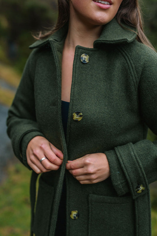 Luxe Elgin Wool Trench Coat - Dark Olive
