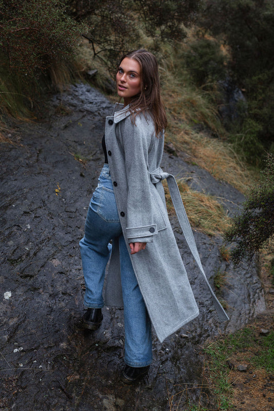 Elgin Wool Trench Coat - Grey Marle