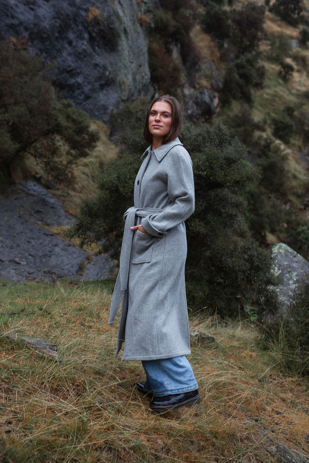 Elgin Wool Trench Coat - Grey Marle