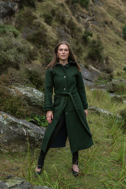 Luxe Elgin Wool Trench Coat - Dark Olive