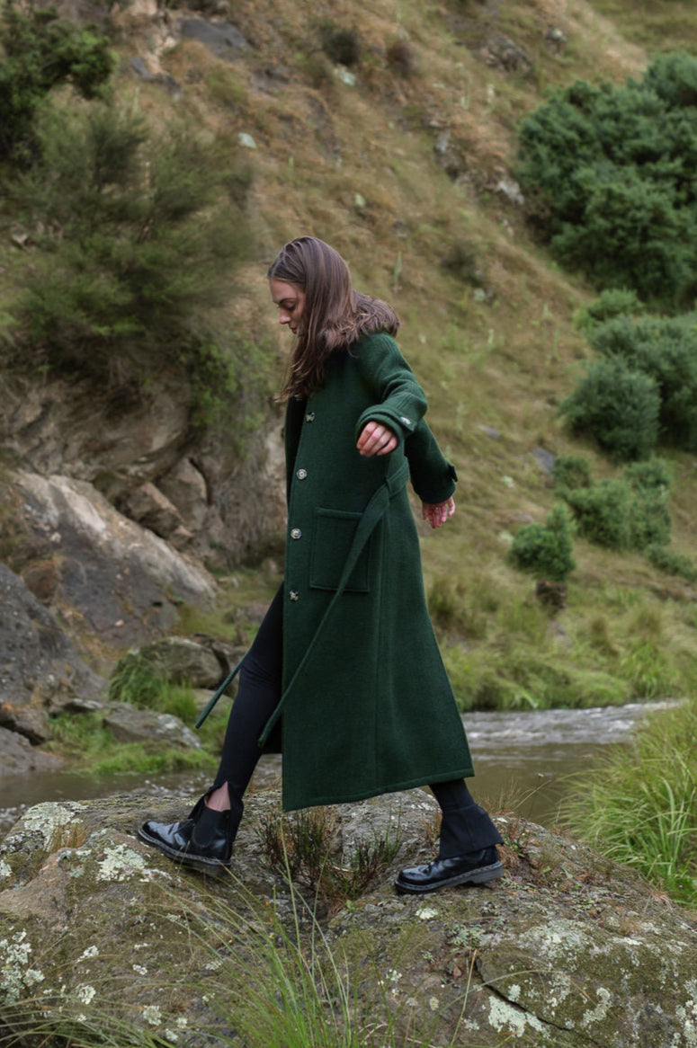 Luxe Elgin Wool Trench Coat - Dark Olive