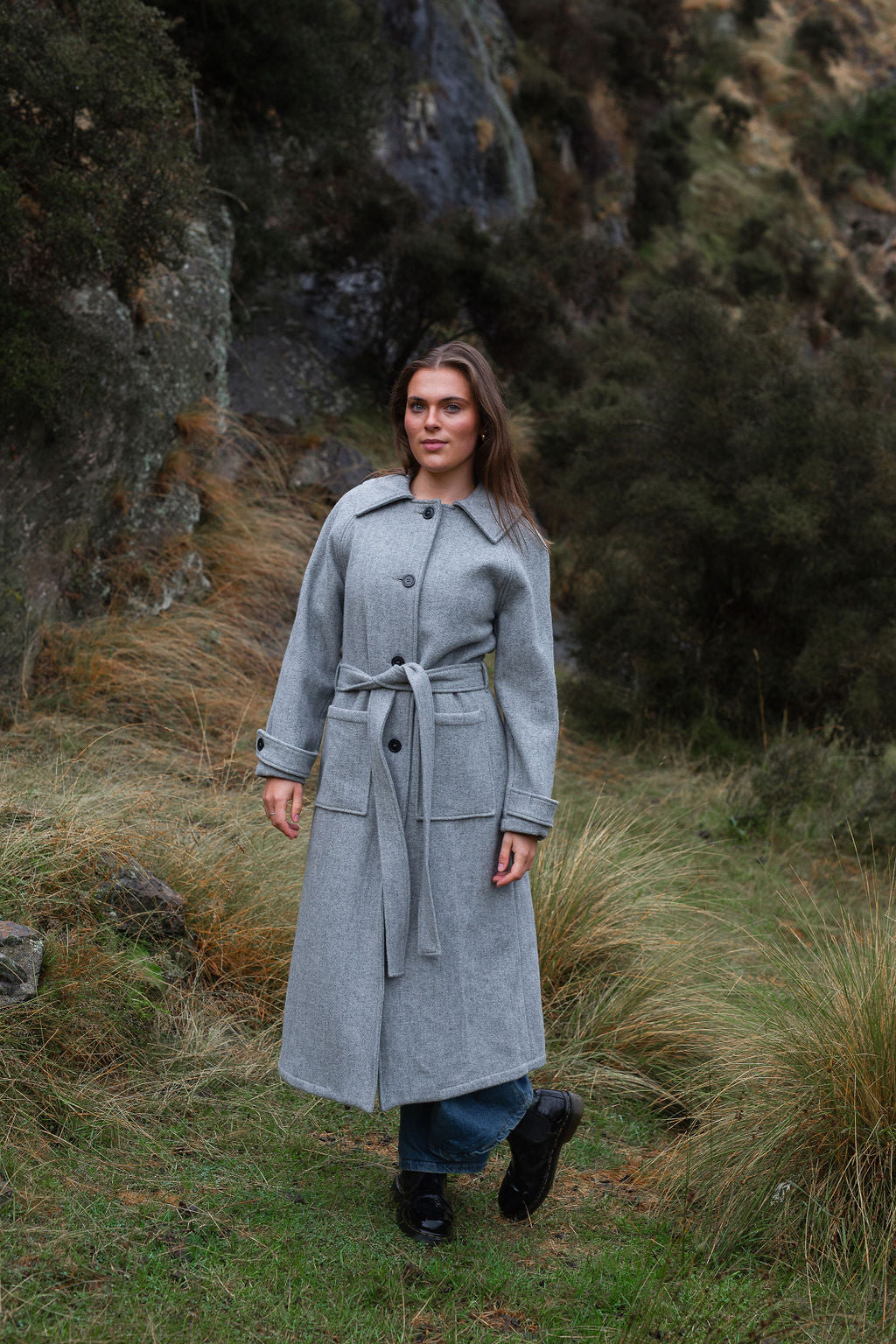 Elgin Wool Trench Coat - Grey Marle